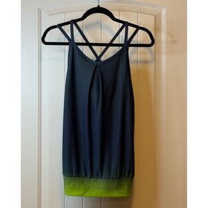 NWT Jerdog Womens Navy Blue Lime Green Double Layer Shelf Bra Tank Top Size Med